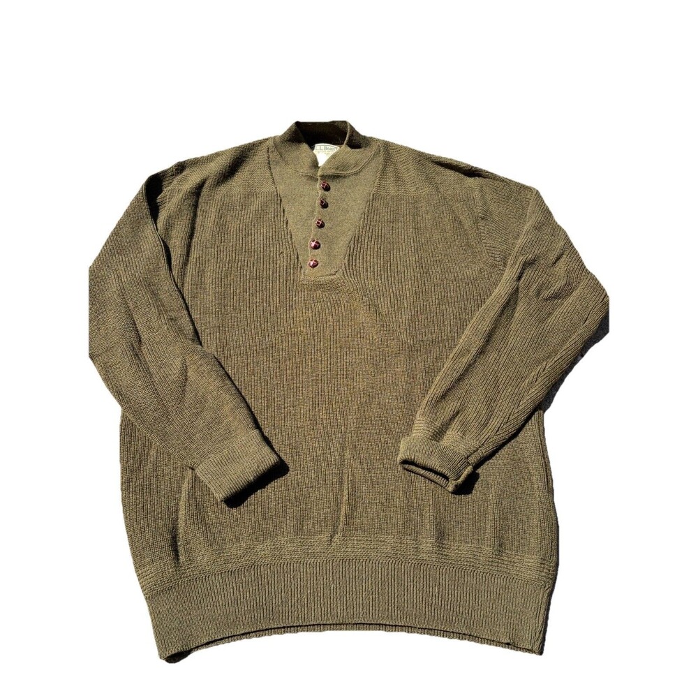 Vintage LL Bean Military Commando Henley Sweater 100% Wool USA Made 80s READ